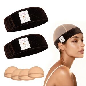 NWT! Dark Brown Velvet Wig Grip Band Set